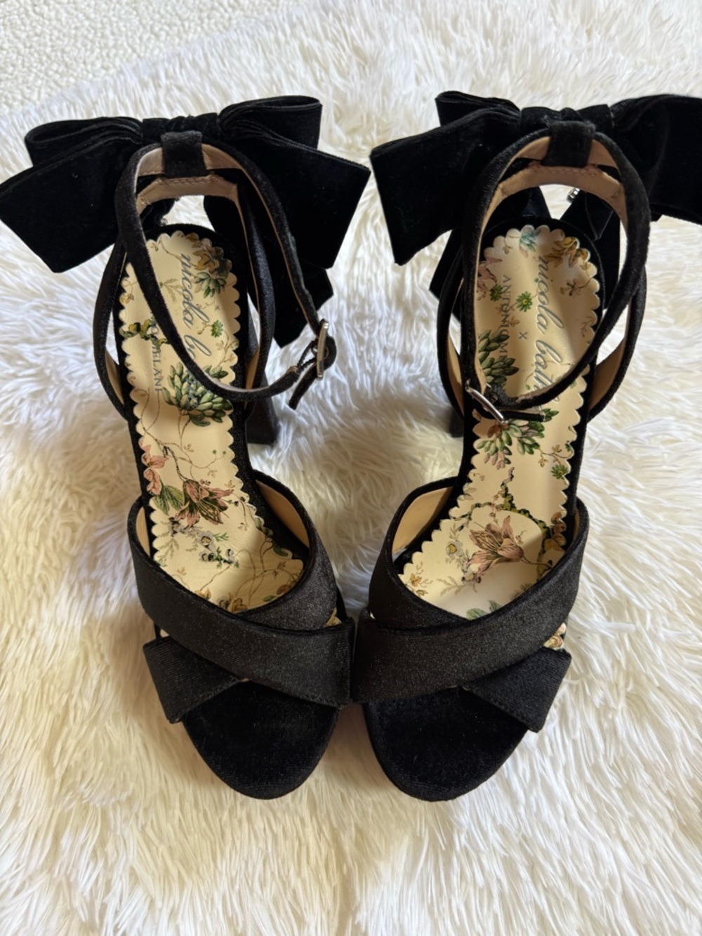 ANTONIO MELANI Black Crystal-Embellished Block Heel Sandals